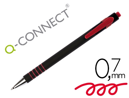Boligrafo Q-Connect Retractil con Grip 0,7 mm Color Rojo