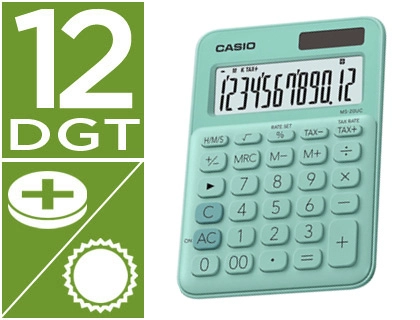 Calculadora Casio Ms-20uc-Gn Sobremesa 12 Digitos Tax +/- Color Verde