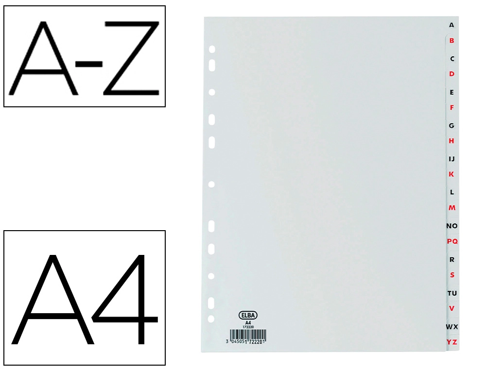 Separador Alfabetico Elba Plastico 120 Mc DIN A4 11 Taladros A-Z Gris