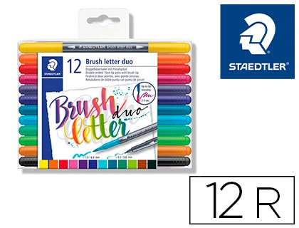 Rotulador Staedtler 3004 Doble Punta para Lettering Estuche de 12 Unidades Colores Surtidos