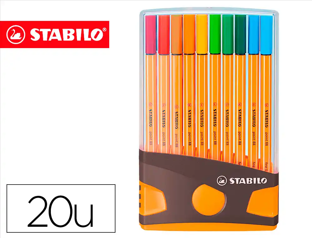 Rotulador Stabilo Punta de Fibra Point 88 Color Parade Antracita/naranja Estuche de 20 Unidades Colores Surtidos