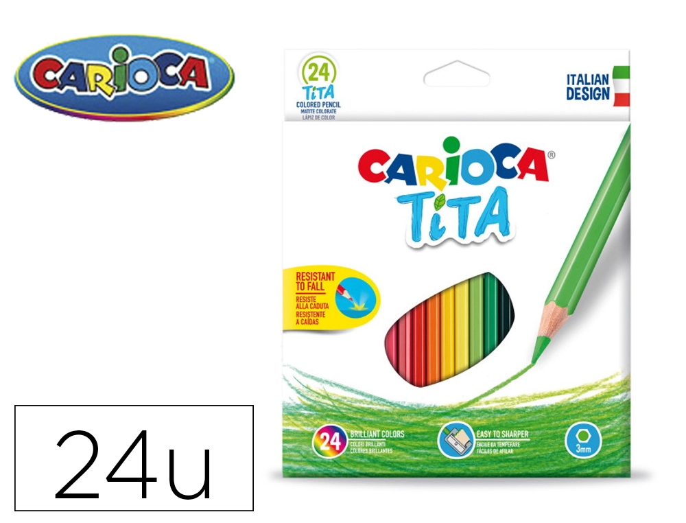 Lapices de Colores Carioca Tita Hexagonal Caja de 24 Unidades Colores Surtidos