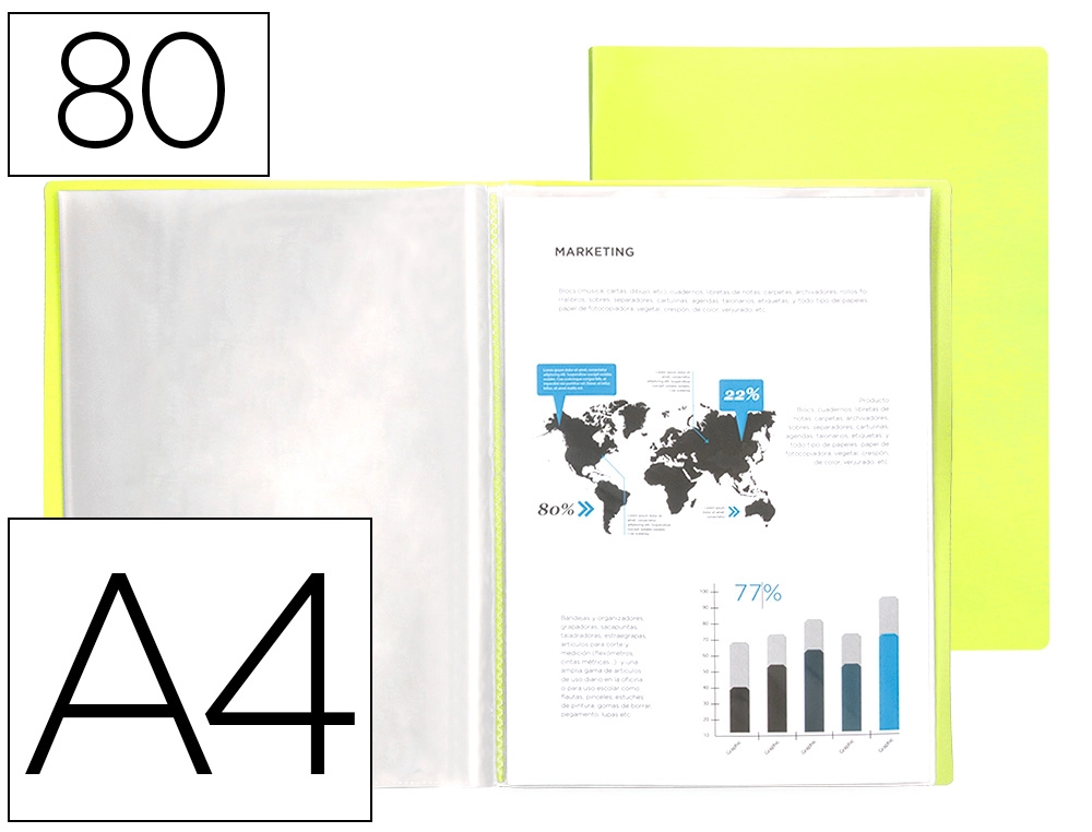 Carpeta Liderpapel Escaparate 80 Fundas Polipropileno DIN A4 Amarillo Fluor Opaco