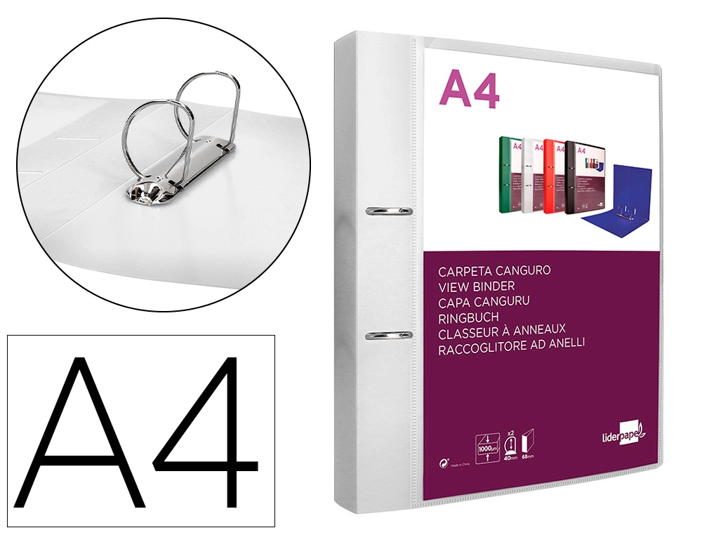 Carpeta Liderpapel Canguro 2 Anillas 40 mm Mixtas Polipropileno DIN A4 Transparente