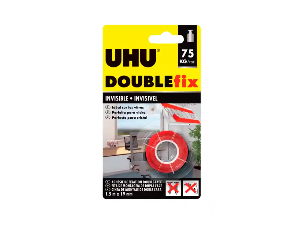 Cinta Adhesiva Uhu Doublefix Invisible Doble Cara Extra Fuerte 1,5 mt x 19 mm