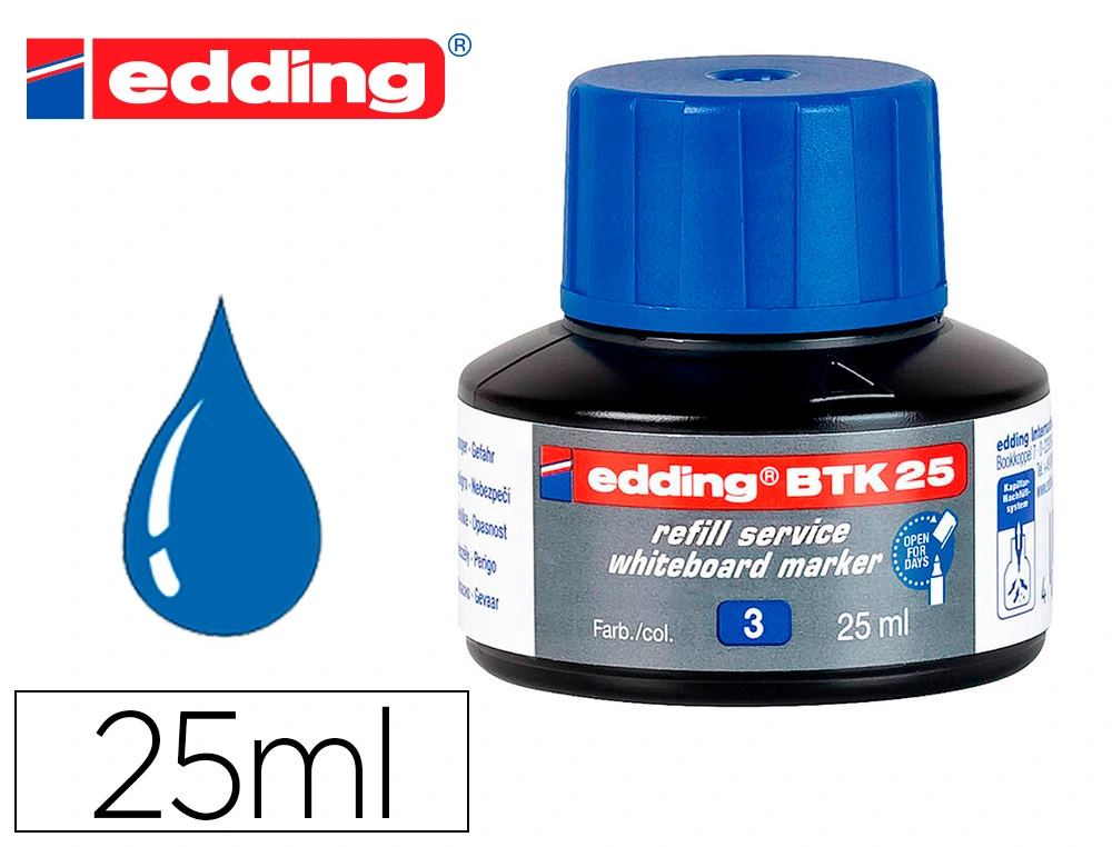 Tinta Rotulador Edding Pizarra Blanca Btk-25 Color Azul Bote 25 ml
