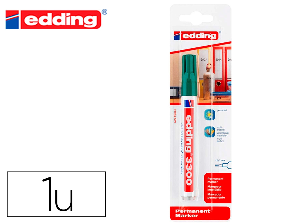 Rotulador Edding Marcador Permanente 3000 N.4 Verde Punta Redonda 1,5-3 mm Blister de 1 Unidad