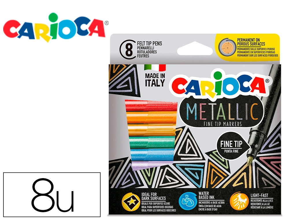 Rotulador Carioca Metallic Punta Fina Caja de 8 Unidades Colores Surtidos