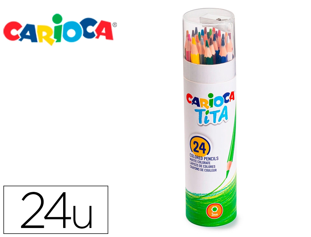 Lapices de Colores Carioca Tita Mina 3 mm Tubo Carton 24 Colores Surtidos + Sacapuntas