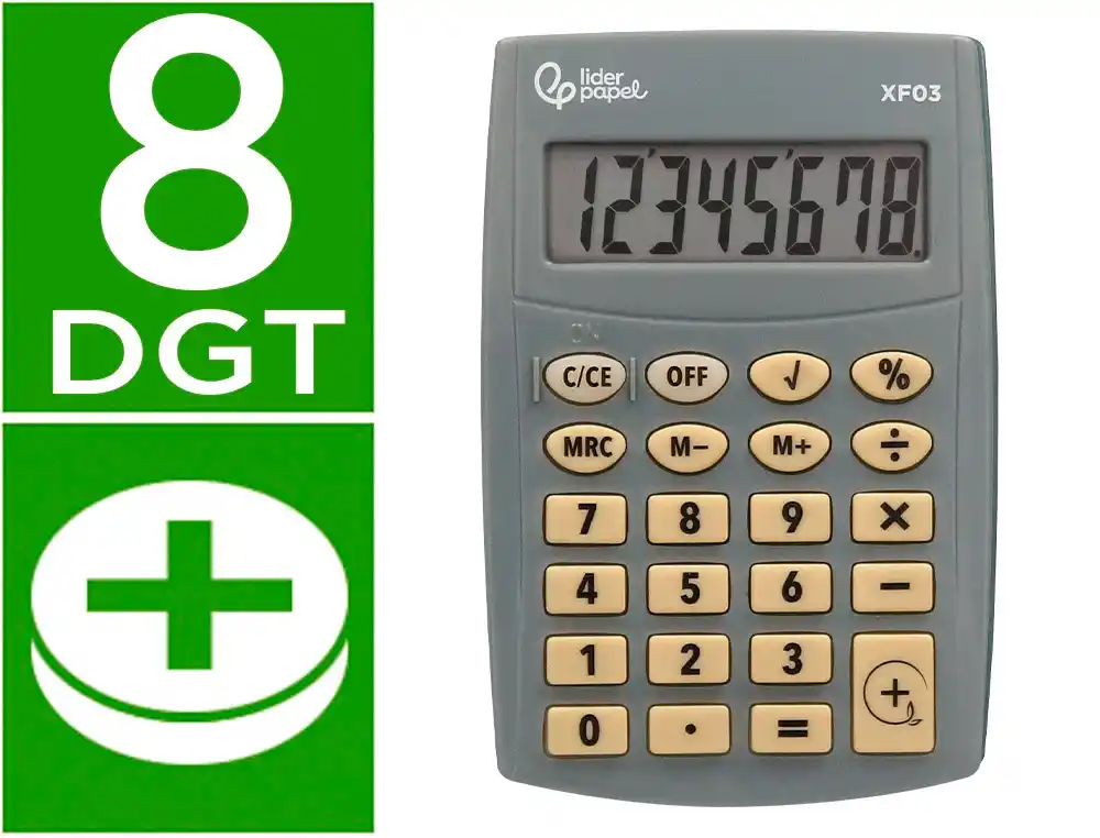 Calculadora Liderpapel Bolsillo xf03 8 Digitos Pilas Color Gris 99x64x9 mm