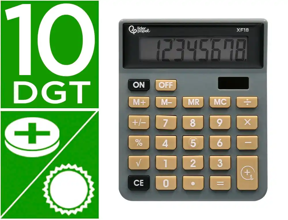 Calculadora Liderpapel Sobremesa xf18 8 Digitos Solar y Pilas Color Gris 127x105x24 mm
