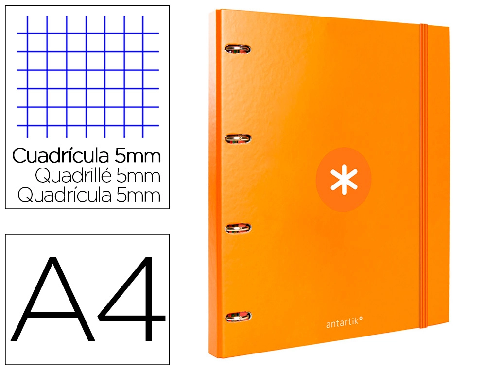 Carpeta con Recambio Antartik A4 Cuadro 5mm Forrada 4 Anillas 25mm Redondas Color Mostaza