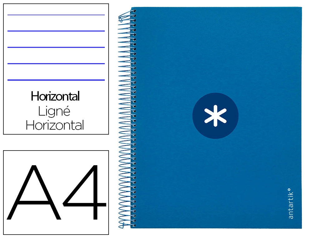 Cuaderno Espiral A4 Micro Antartik Tapa Forrada 120h 90 gr Horizontal 5 Bandas 4 Taladros Color Azul Oscuro