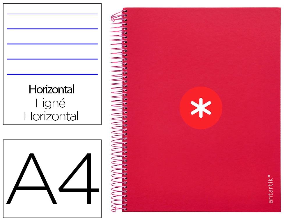Cuaderno Espiral A4 Micro Antartik Tapa Forrada 120h 90 gr Horizontal 5 Bandas 4 Taladros Color Frambuesa