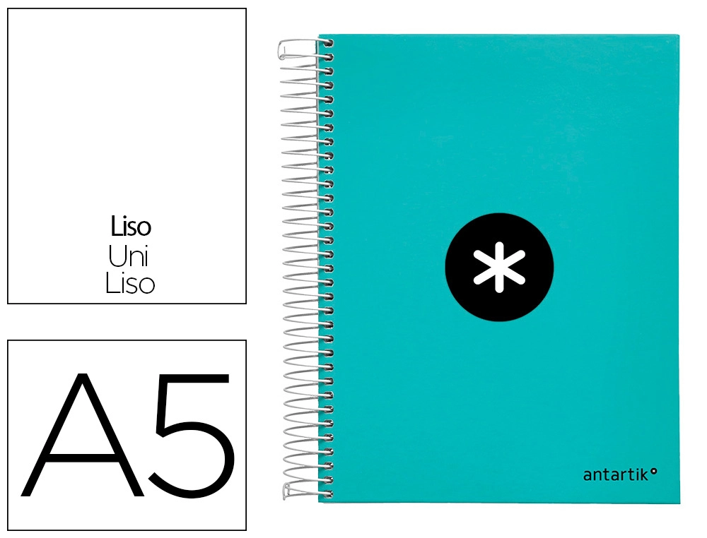 Cuaderno Espiral A5 Micro Antartik Tapa forrada120h 90 gr Liso 5 Bandas 6 Taladros Color Menta