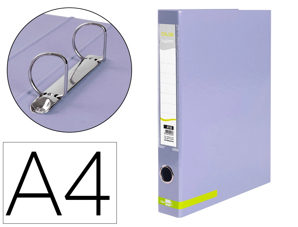 Carpeta de 2 Anillas 25 mm Mixtas Liderpapel A4 Forrado Color System con Ollao y Tarjetero Lavanda