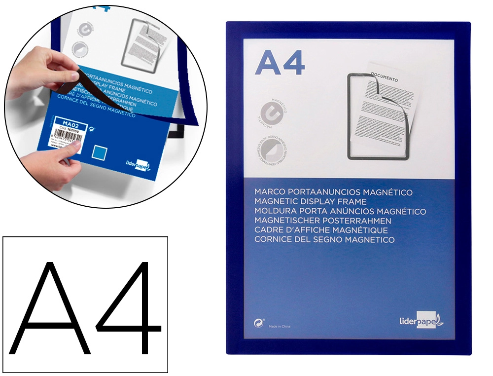 Marco Porta Anuncios Liderpapel Magnetico DIN A4 Dorso Adhesivo Removible Color Azul