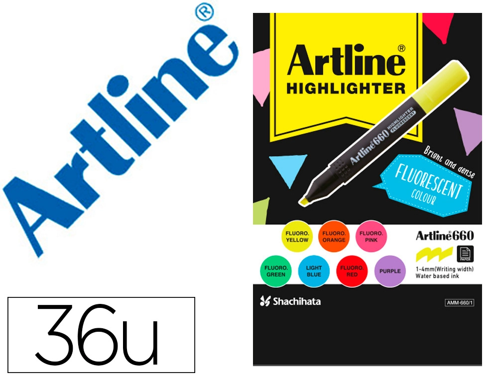 Rotulador Artline Fluorescente Ek-660 Expositor de 36 Unidades Colores Surtidos