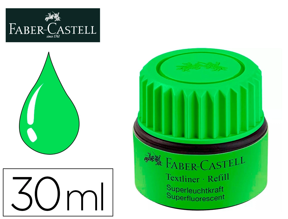 Tinta Rotulador Faber Castell Textliner Fluorescente 1549 con Sistema Capilar Color Verde Bote 30 ml