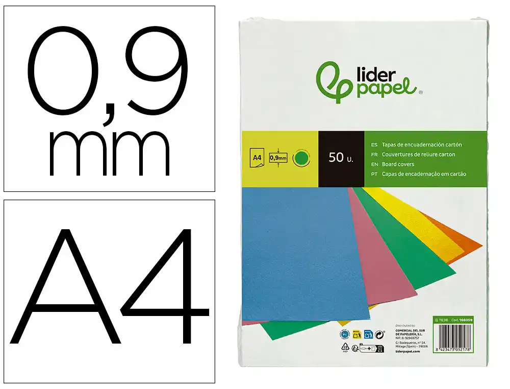 Tapa Encuadernacion Liderpapel Carton A4 0,9mm Verde Fluor Paquete de 50 Unidades