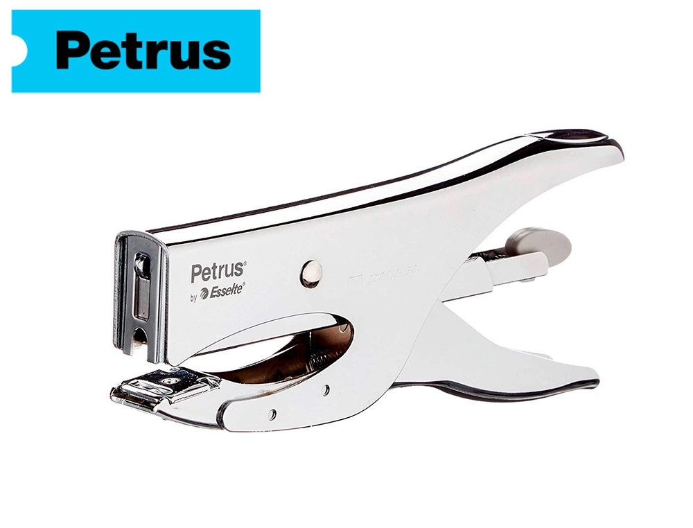Grapadora Petrus de Tenaza 222 Metalica Cromada Capacidad de Grapado 40 Hojas Usa Grapas 22/6-8 y 24/6-8