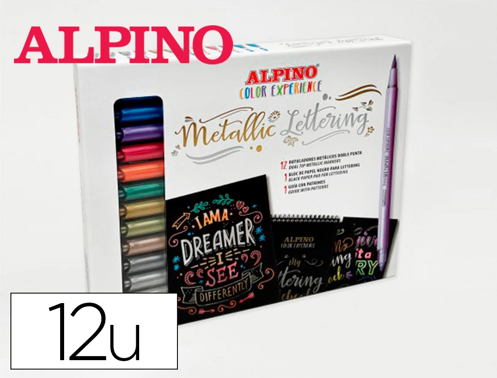 Rotulador Alpino Metallic Lettering Doble Punta Estuche de 12 Unidades Colores Surtidos