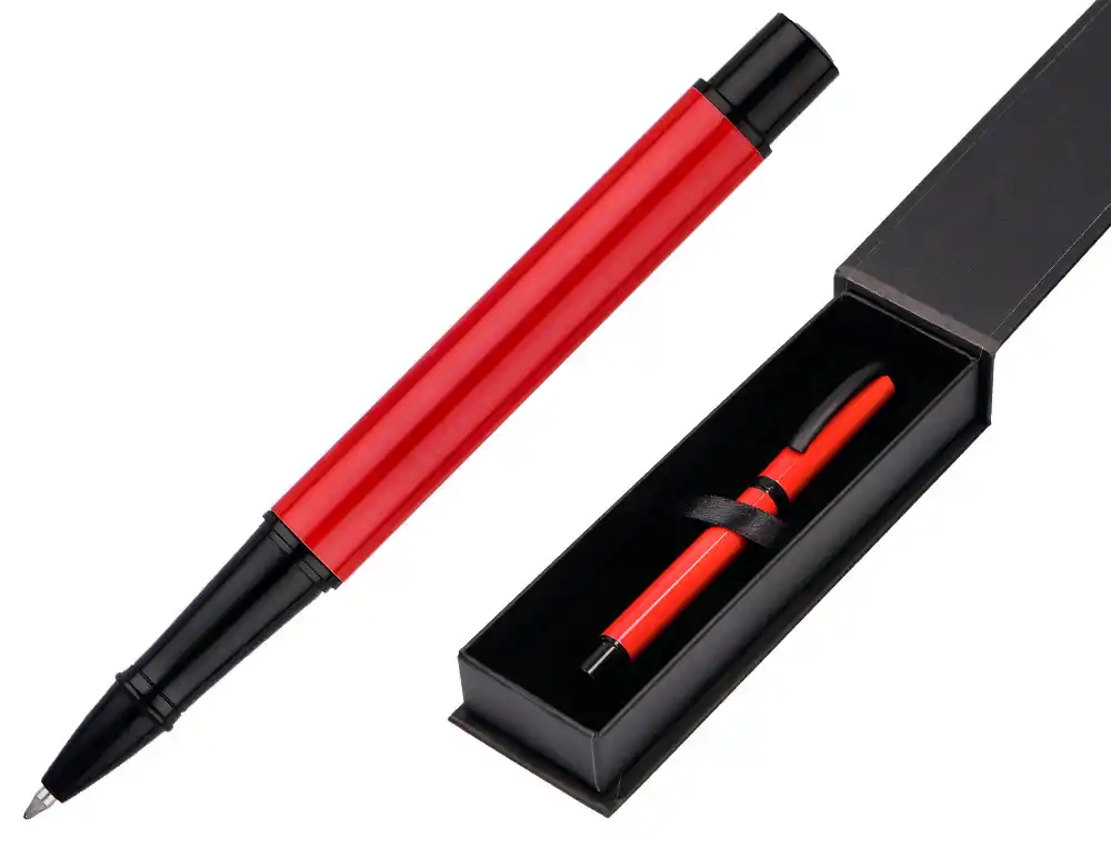 Roller Belius Turbo Aluminio Color Rojo y Negro Tinta Azul Caja de Diseño