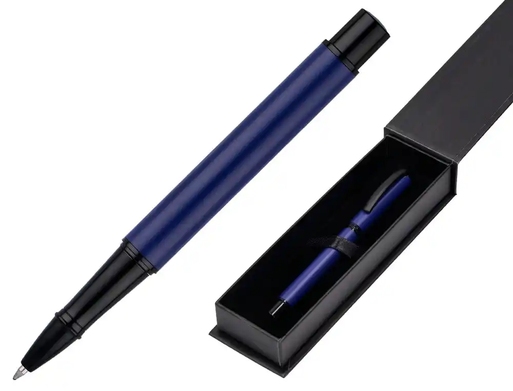 Roller Belius Turbo Aluminio Color Azul y Negro Tinta Azul Caja de Diseño
