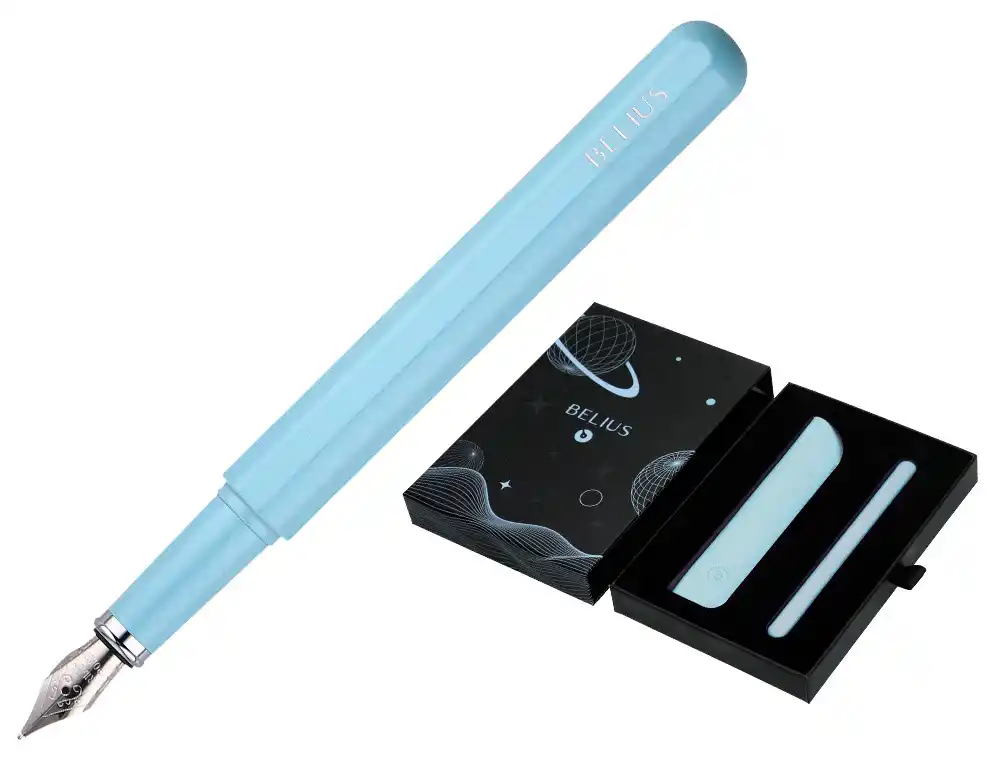 Pluma y Funda de Similpiel Belius Space B Color Minimalista Azul Tinta Azul Caja de Diseño