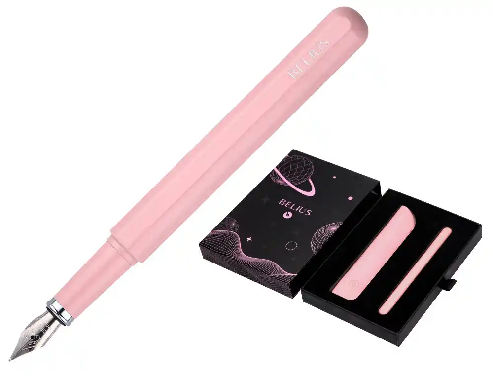 Pluma y Funda de Similpiel Belius Space B Color Minimalista Rosa Tinta Azul Caja de Diseño