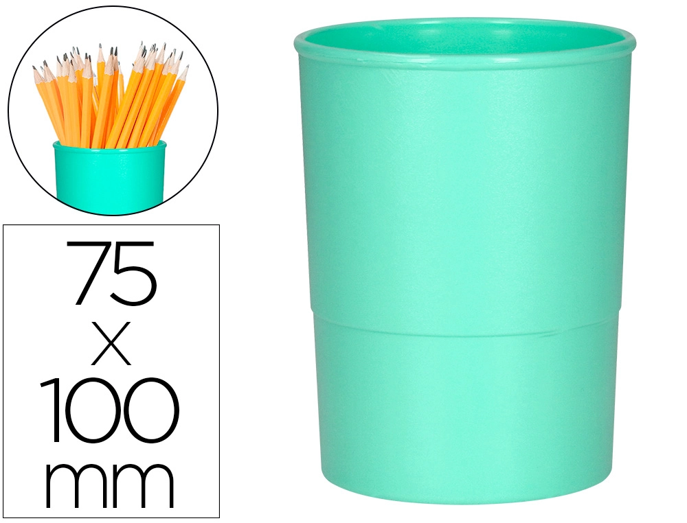 Cubilete Portalapices Q-Connect Verde Menta Pastel Opaco Plastico Diametro 75 mm Alto 100 mm