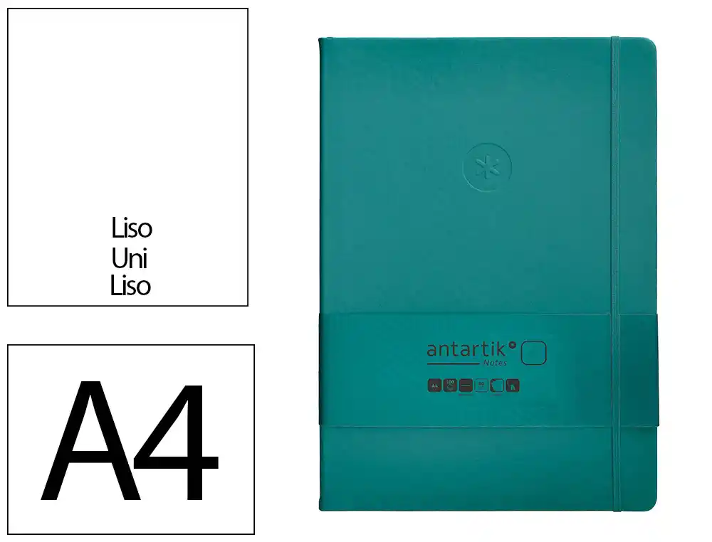 Cuaderno con Gomilla Antartik Notes Tapa Dura A4 Hojas Lisas Verde Aguamarina 100 Hojas 80 gr Fsc