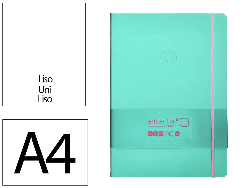 Cuaderno con Gomilla Antartik Notes Tapa Dura A4 Hojas Lisas Rosa y Turquesa 100 Hojas 80 gr Fsc