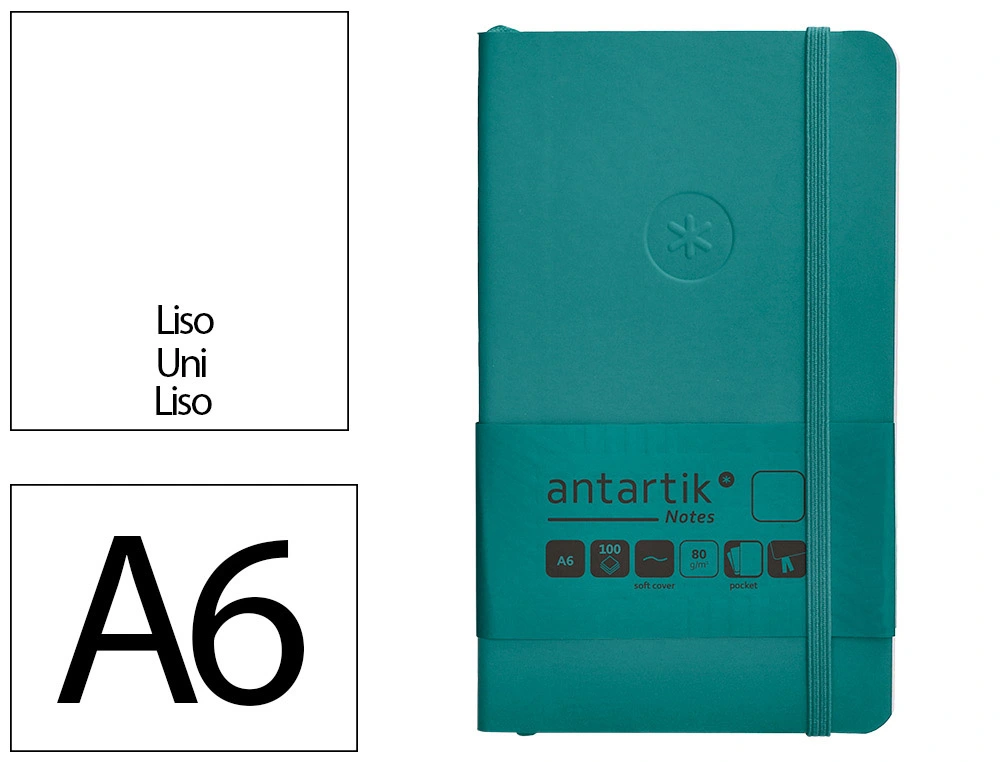 Cuaderno con Gomilla Antartik Notes Tapa Blanda A6 Hojas Lisas Verde Aguamarina 100 Hojas 80 gr Fsc