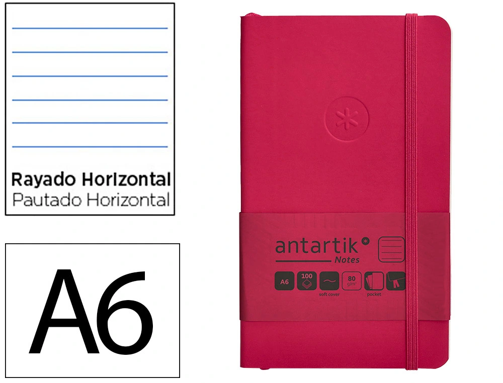 Cuaderno con Gomilla Antartik Notes Tapa Blanda A6 Rayas Burdeos 100 Hojas 80 gr Fsc