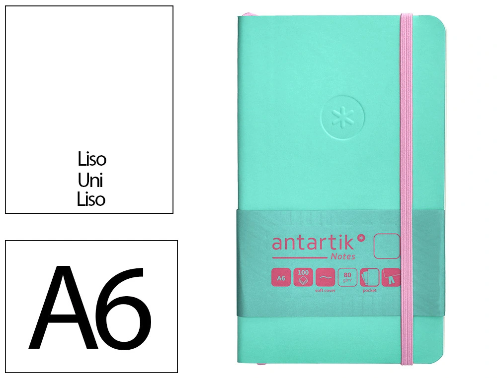 Cuaderno con Gomilla Antartik Notes Tapa Blanda A6 Hojas Lisas Rosa y Turquesa 100 Hojas 80 gr Fsc
