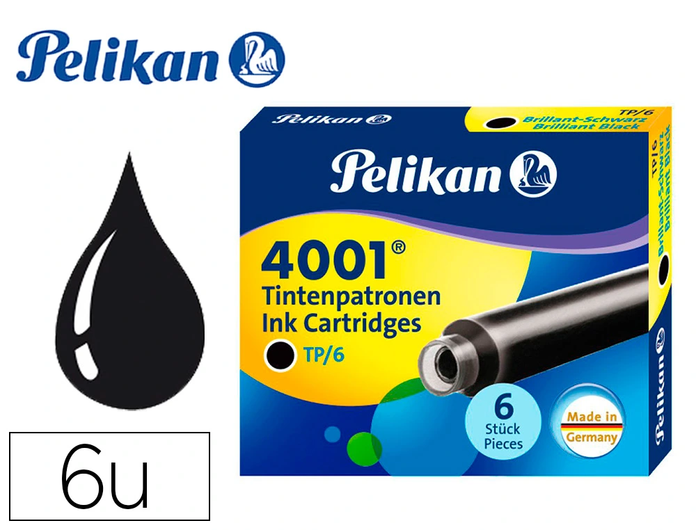 Tinta para Plumas Pelikan Negra Caja 6 Cartuchos