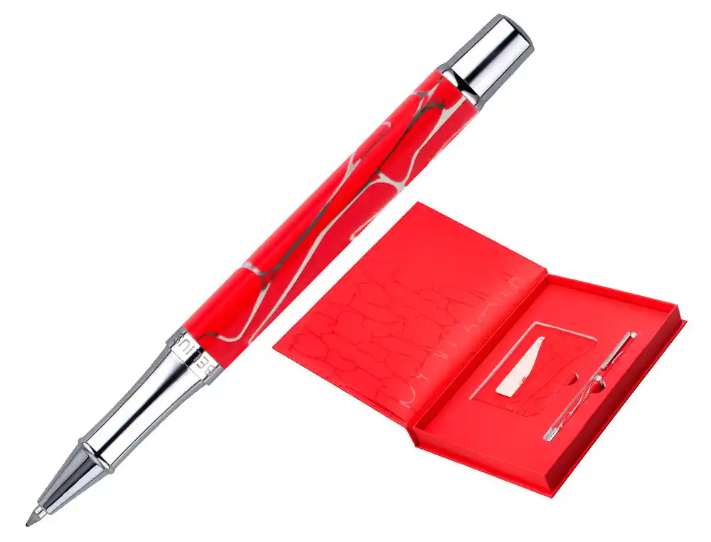 Boligrafo y Wallet Belius Cocktails Bloody Mary Aluminiorojo Plateado Relieve Tinta Color Azul Caja de Diseño