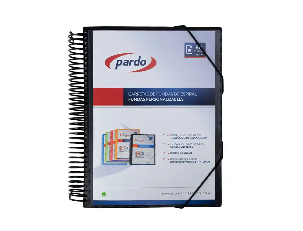 Carpeta Pardo Escaparate con Espiral 80 Fundas Folio Personalizable Color Negro