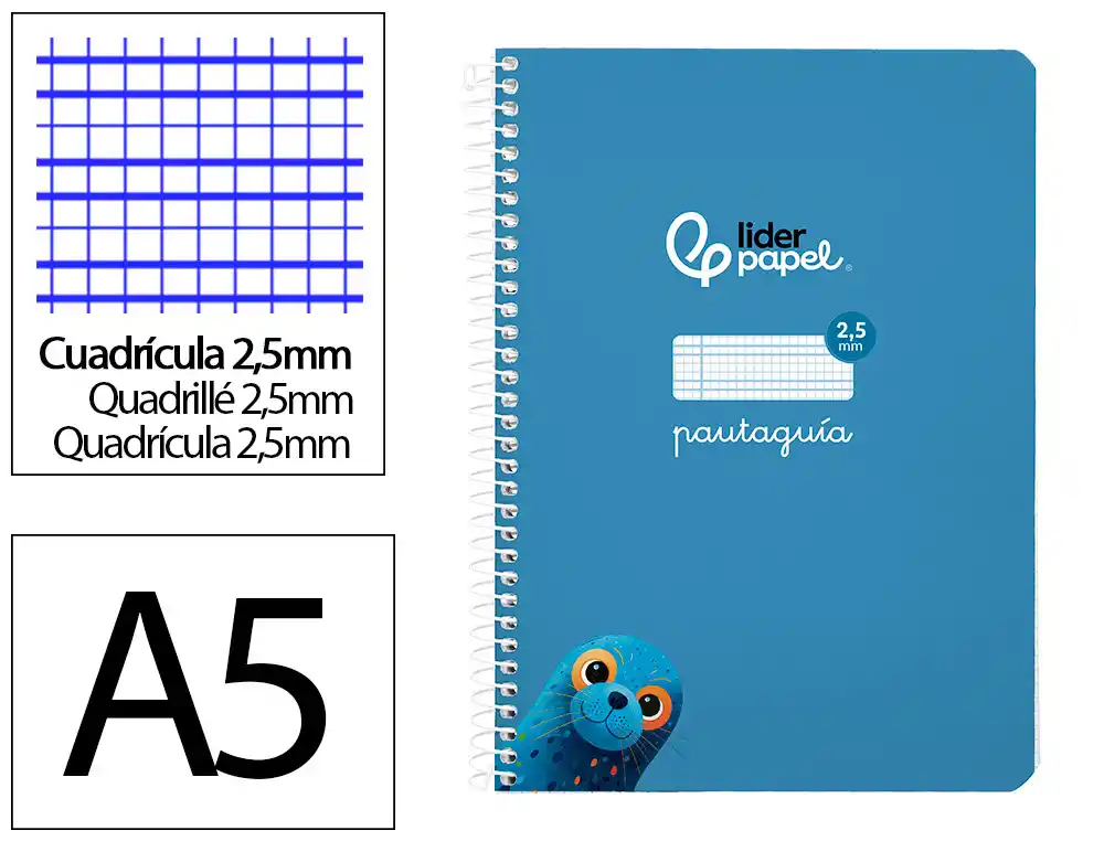 Cuaderno Espiral Liderpapel A5 Pautaguia Tapa Blanda 40h 75gr Cuadro Pautado 2,5mm Color Azul