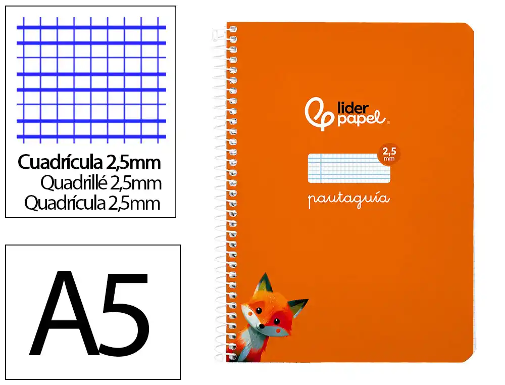 Cuaderno Espiral Liderpapel A5 Pautaguia Tapa Blanda 40h 75gr Cuadro Pautado 2,5mm Color Naranja