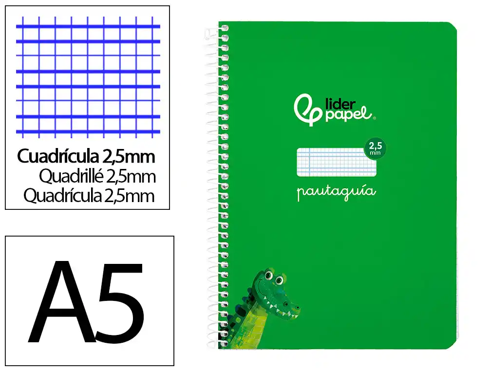 Cuaderno Espiral Liderpapel A5 Pautaguia Tapa Blanda 40h 75gr Cuadro Pautado 2,5mm Color Verde