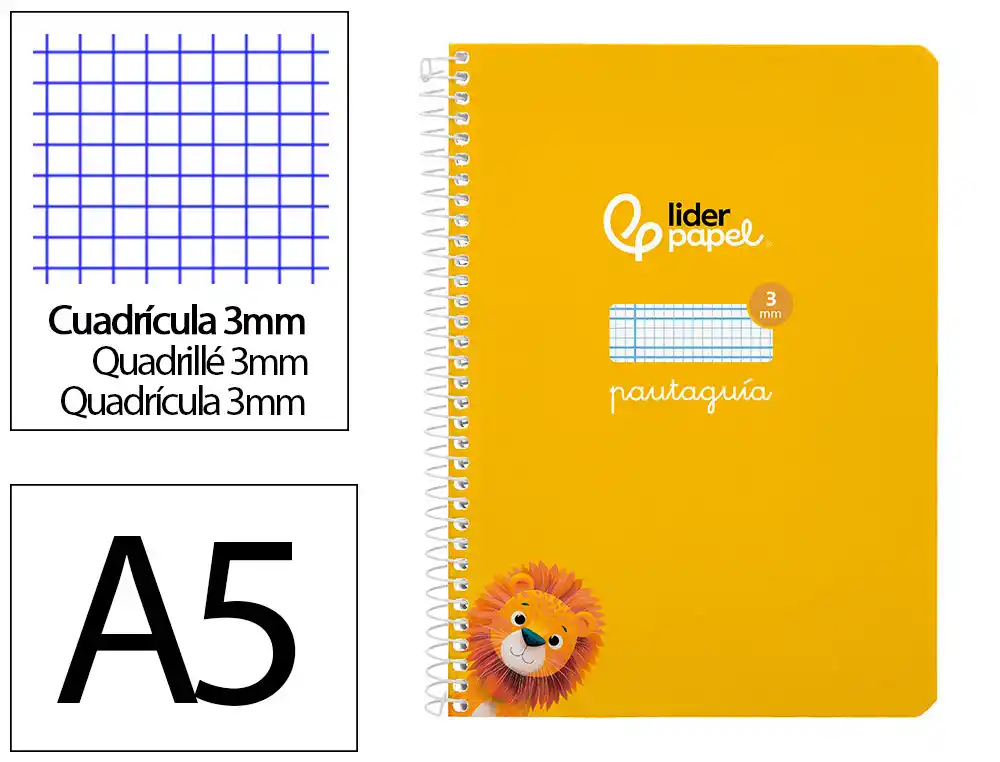 Cuaderno Espiral Liderpapel A5 Pautaguia Tapa Blanda 40h 75gr Cuadro Pautado 3mm Color Amarillo