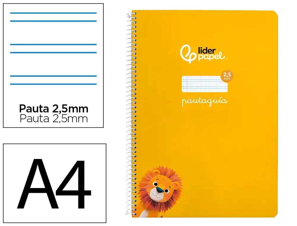 Cuaderno Espiral Liderpapel A4 Pautaguia Tapa Blanda 80h 75gr Cuadro Pautado 2,5mm Color Amarillo