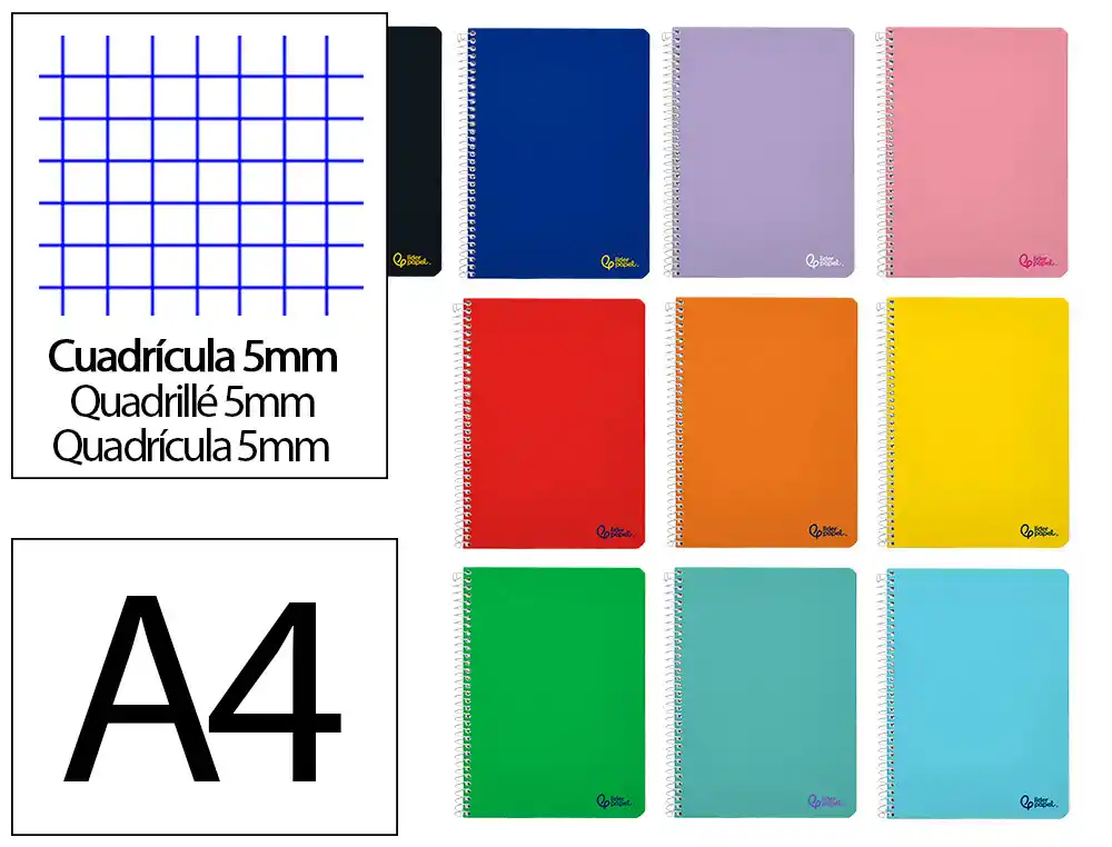 Cuaderno Espiral Liderpapel A4 Smart Tapa Blanda 80h 75gr Cuadro 5 mm con Margen Colores Surtidos
