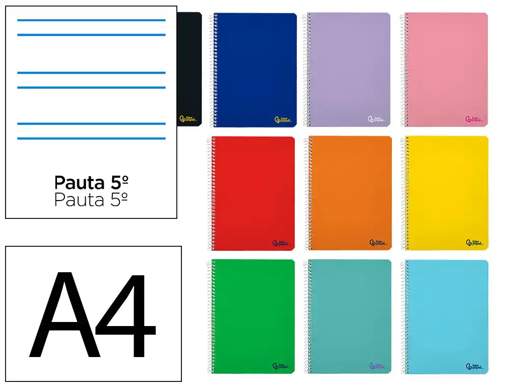 Cuaderno Espiral Liderpapel A4 Smart Tapa Blanda 80h 75gr Rayado Montessori 5mm con Margen Colores Surtidos