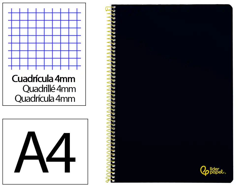 Cuaderno Espiral Liderpapel A4 Smart Tapa Blanda 80h 75gr Cuadro 4mm con Margen Color Negro