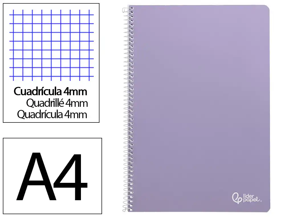 Cuaderno Espiral Liderpapel A4 Smart Tapa Blanda 80h 75gr Cuadro 4mm con Margen Color Violeta