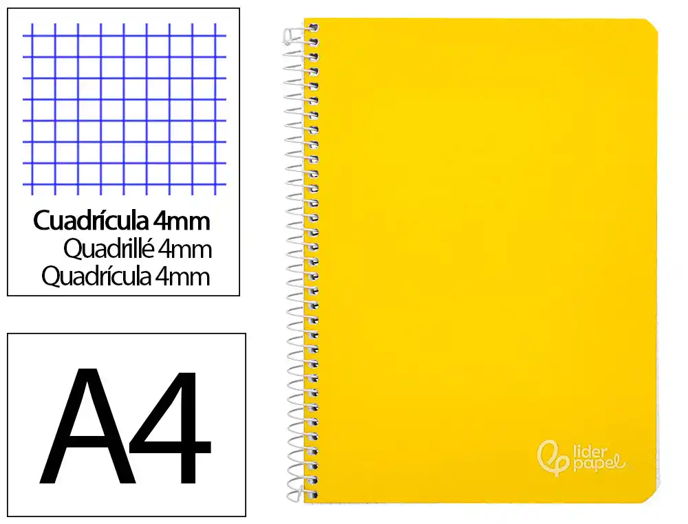Cuaderno Espiral Liderpapel A4 Witty Tapa Dura 80h 90gr Cuadro 4mm con Margen Color Amarillo