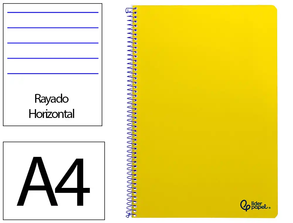 Cuaderno Espiral Liderpapel A4 Smart Tapa Blanda 80h 75gr Rayado Horizontal con Margen Color Amarillo